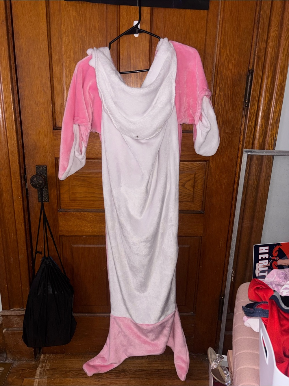 Plush Hooded Pink & White Long Pajama Gown